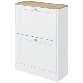 Slim Shoe Storage Cabinet, Modern Shoe Cabinet with 2 Flip Drawers and Adjustable Shelves for 12 Pairs, White
