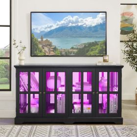 Full-Color RGB Light Strip Curio Display Cabinet Antique Display Cabinet with Glass Doors Adjustable Shelves for Collectibles Four Door Design Vi