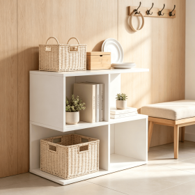 Modern S-Shaped 3-Tier End Table with 4 Storage Cubes - Side Table Organization Home Decor