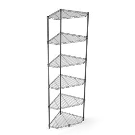6 Tier Shelf Corner Wire Shelf Rack Pentagonal Shelves Adjustable Metal Heavy Duty Free Standing Corner Storage Display Chrome Rack for Bathroom