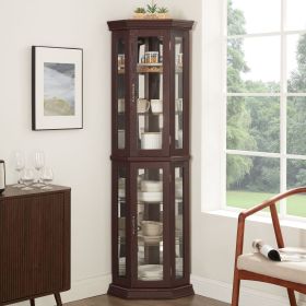 Glass Cabinet Lighted Corner Cabinet Corner Display Curio Cabinet, Glass Display With Light(Included)Bar Cabinet