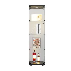 LED lights Glass Display Cabinet 4 Shelves with Door, Floor Standing Curio Bookshelf for Living Room Bedroom Office, 64.7"*16.7"*14.3", Black