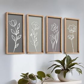 3D Wooden Bathroom Wall Decor (Set of 4) Lightweight, Ready-to-Hang Framed Wall Art For Living Room, Bedroom