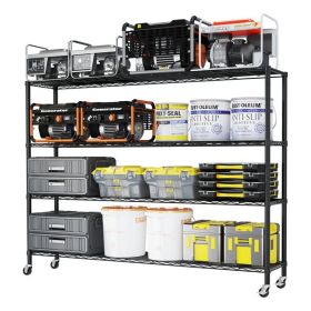 4-tier, adjustable shelf spacing, with adjustable feet and wheels, iron display stand, 150*60*192cm, powder-coated black