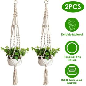 2Pcs Plant Hanger Flowerpot Net Bag 40in Cotton Rope Plant Hangers 4Legs Plant Hanger (Option: White)