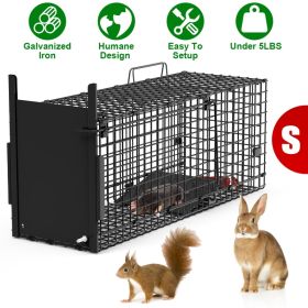 Live Animal Cage Trap For Animals Humane Galvanized Iron Trap Cage For Raccoons Armadillos Foxes Opossums Muskrats Beavers 26in 32in 40in Size Op (Option: Black-S Size 26in-No Glove)