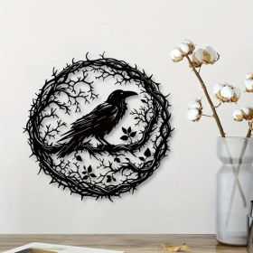 Gothic Black Metal Crow Wall Art - Vintage Industrial Iron Bird Silhouette (Option: Wrought iron decoration)
