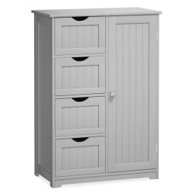 Free-Standing Wooden Cabinet with 4 Drawers and Door Cabinet (Color: Gray, Select: with 4 Drawers)