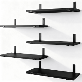 5-Tier Floating Shelves Wall Mounted, Black Wood Wall Shelves Set of 5 Same Size, Rustic Storage Shelf with Metal Brackets for Bedroom, Living Ro (default: 1)