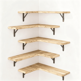 Corner Floating Shelves Set of 5, Matte Wood Finish Corner Wall Shelves with Triangle Iron Brackets, Rustic Wood Display Shelf for Bedroom, Bathr (default: 1)