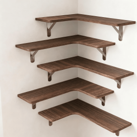 Corner Floating Shelves Set of 5, Rustic Wood Wall Shelves with Triangle Brackets, L-Shaped Corner Shelf for Bedroom Living Room Bathroom (default: 1)