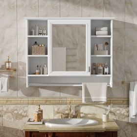 3-in-1 Bathroom Mirror Cabinet, 36-inch Wall Mounted Medicine Cabinet with Adjustable Shelf & Soft Close Door (Color: White)