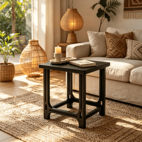 Outdoor Adirondack Side Table 18 Inch Slatted Surface for Garden Patio Furniture (Color: Black)