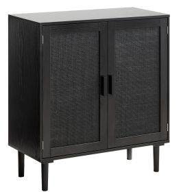 Rattan Cabinet, Rattan Storage Cabinet with 2 Magnetic Doors and Adjustable Shelves (default: Default)