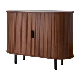 Coffee Bar Cabinet, Mid Century Fluted Coffee Bar Table, Buffet Stand Cabinet with 2 Sliding Doors, Sideboard Buffet Station for Living Room, Ent (Color: Walnut Color, size: 40 inch)