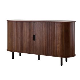 Coffee Bar Cabinet, Mid Century Fluted Coffee Bar Table, Buffet Stand Cabinet with 2 Sliding Doors, Sideboard Buffet Station for Living Room, Ent (Color: Walnut Color, size: 55 inch)