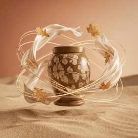 Floral pottery urns for ashes (Color: Brown with White Florals Pottery Urns, size: 2.0)