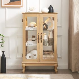 2 Doors Curio Cabinet with Tempered Glass Doors, Curio Cabinets with Mirrored Back Panel and Adjustable Shelves, Lighted Display Cabinet for Home (Color: as Pic)