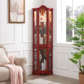 Curio Cabinet Lighted Glass Display Curio Cabinet w/Tempered Glass Doors and Shelves, Crown Corner Cabinet with Bulb (Color: as Pic)