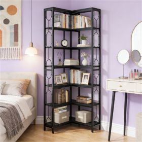 Freestanding Corner Bookcase Wooden Bookshelf with 7 Levels - Home Office Storage Organizer (Color: Universal)