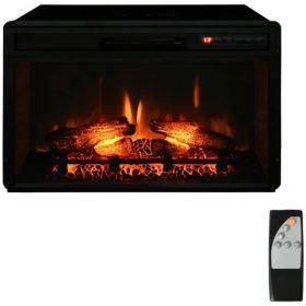 27" Electric Fireplace Insert, Retro Recessed Fireplace Heater With Realistic Log Flame, Remote Control, And Adjustable Brightness, 1400W, Black (Option: Defaulttitle)
